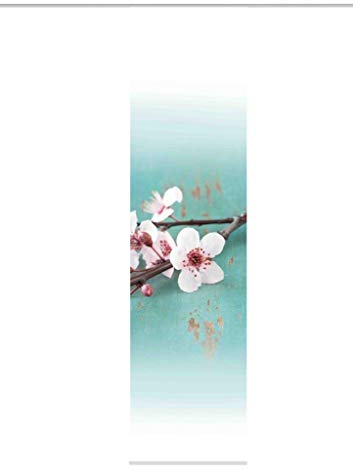 84076 | Schiebegardine KIRIA, blickdichter Dekostoff, mit Orchidee/Blumen-Motiv, 245x60cm, Farbe: Grau und Mint (Mint)