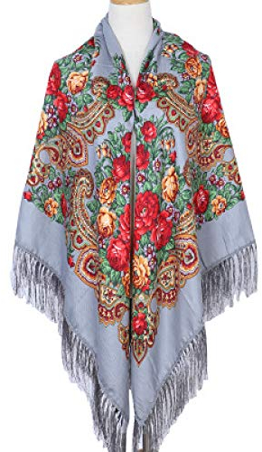 Damen Schals und Tücher 135 * 135Cm Frauen Russischer National Schal Schal Lady Quaste Blumendruck Baumwolle Kopftuch Wraps Beach Travel