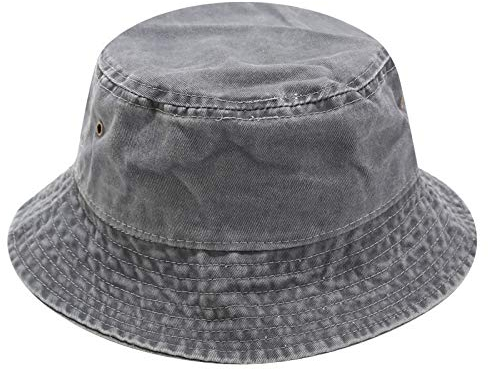 JFAN Fischerhut Unisex Eimer Hut Sommer Einfachheit Hut UV Schutz Doppelte Retro Abnutzung Sonnenhut Faltbar Segeltuch Hat, 56-58CM grau, OS