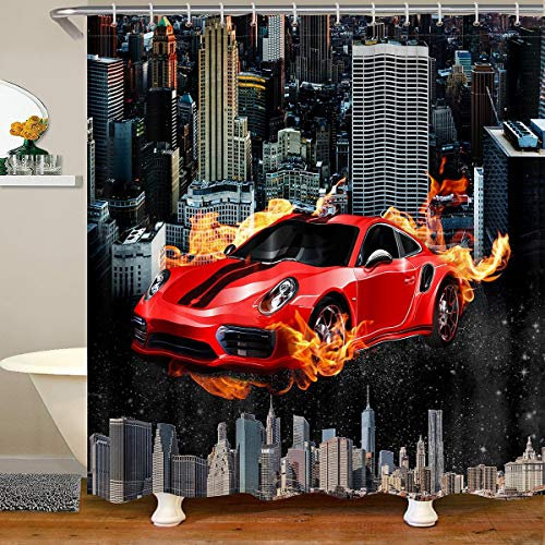 Racing Car Fabric Shower Curtains Red Sport Car Shower Curtain for Kids Boys Girls Cool Speed Extreme Sport Comforter Cover Automobile Style Curtains,180x180cm