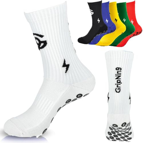 Grip Socken Fußball Herren Größe 36-41 & 42-47 Atmungsaktive Anti-Rutsch Sportsocken für ambitionierte Sportler Fußballsocken mit Polsterung & Zehenverstärkung Grip Socks gegen Blasen Football Socks