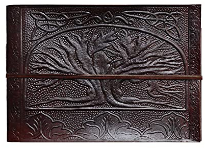 Paper High Fotoalbum, geprägtes Leder, Lebensbaum, Größe M, für 120 Fotos à 15 x 10 cm, 26 x 19 cm, Fair-Trade, handgefertigt