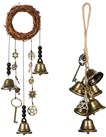 Jetec 2 Stück Hexenglocken Schutz Türhänger Hexe Windspiel Kranz Handgefertigte hängende Hexenglocken Wicca Magic Windspiele für Home Door Doorknob Hexerei Dekorationen (Neuartiger Stil)
