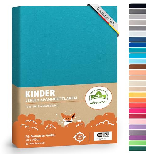 Premium Kinder Spannbettlaken leevitex® | 2er Set | Für Babybett & Kinderbett 70 x 140 cm | 100% hochwertige Mako-Jersey-Baumwolle | Öko Tex geprüft | Petrol