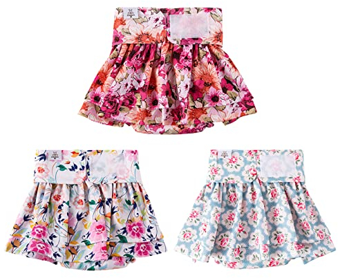 CuteBone 3 Stück Wiederverwendbare Hundewindeln, Hochsaugfähige, waschbare und umweltfreundliche Damenbinden Hundekleider Röcke für weibliche Haustiere QBD03L-DE