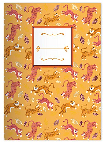 Kartenkaufrausch 16x Tropische Exoten DIN A4 Schulheft, Rechenhefte mit tanzenden Tigern in Gelb Lineatur 28 (kariertes Heft)