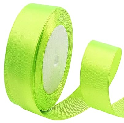POPOYU Nastro di Raso, 25mm x 23 Metri Nastro Verde Fluorescente Satinato per Artigianato Natale Decorazioni, Adatto per Confezionare Regali, Feste di Compleanno, Matrimoni, Abbellire e Tanti Altri