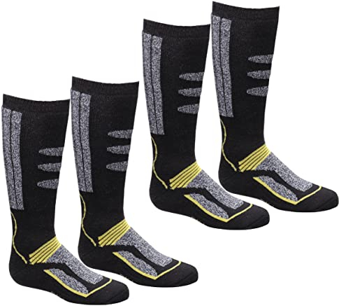 BestSale247 2 Paar Kinder-Damen Herren Skisocken Skistrumpf Funktionssocken Snowboard für Wintersport mit Spezial-Polsterung (2 Paar/Gelb, 27-30)