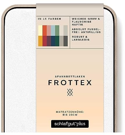 schlafgut Frottex Spannbettlaken 180x200cm bis 200x200cm – Full-White - 75% Baumwolle, 25% Polyester, Oeko-TEX Zertifiziert - Matratzenhöhe bis 25 cm, Frottee Bettlaken