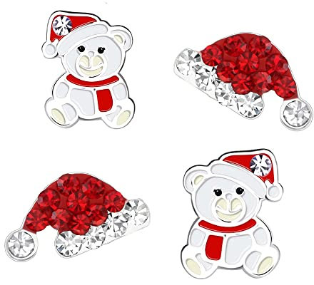 FIVE-D 2 Paar Ohrringe Weihnachten Nikolaus Mütze Weihnachtsbaum 92 Silber (Mütze-Bär)