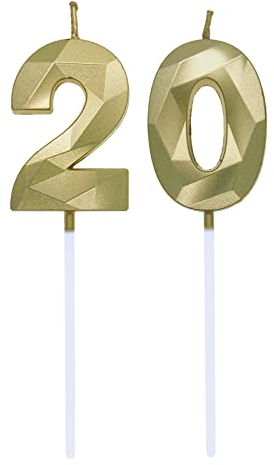 Geburtstagskerzen Zahlen 0 und 2, 2. Geburtstag Zahl Kerzen Geburtstagskerzen Cake Topper 20. Geburtstag Kuchendeko Kuchen Dekoration, für Hochzeit Party Hochzeit Jahrestag Feier Gold