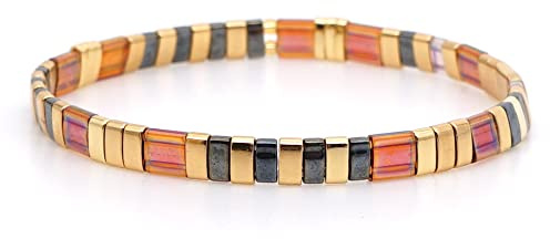 Townshine Bracelet en mosaïque multicolore style bohème japonaise avec perles Miyuki extensibles pour femmes, 2.36 inches, Verre, Cristal