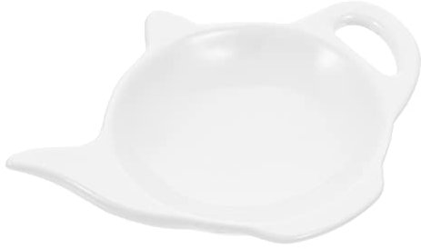 STOBAZA White Ceramic Dish Desktop Teabag Dish for Used Tea Bags Teapot Shaped Plate for Snacks Desserts Home Supply