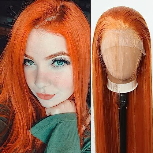 Towarm Perücke in Ingwer-Orange, lang, glatt, gebranntes Orange, synthetische Lace-Front-Perücke, vorgezupft, natürlicher Haaransatz mit Babyhaar, für schwarze Frauen, klebefrei, Hochtemperaturfaser,