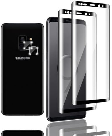Kziwii 2+2 pièces Verre trempé Compatible avec Samsung Galaxy S9 avec 2 Pièces Protection Ecran et 2 Pièces Caméra Arrière Protecteur Ultra Claire, sans Bulles, pour Samsung Galaxy S9