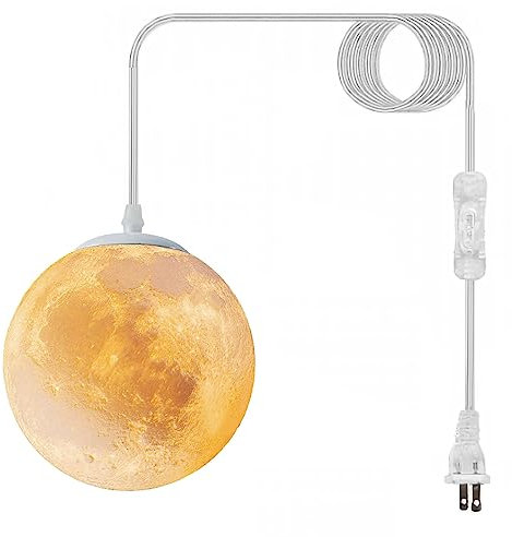 Plug in Pendant Lighting,Hanging Lamps That Plug Into Wall Outlet White,Light Fixtures Ceiling Hanging Lights with Plug in Cord and Switch,Led Moon Lights for Kids Bedroom(Bulb Included)