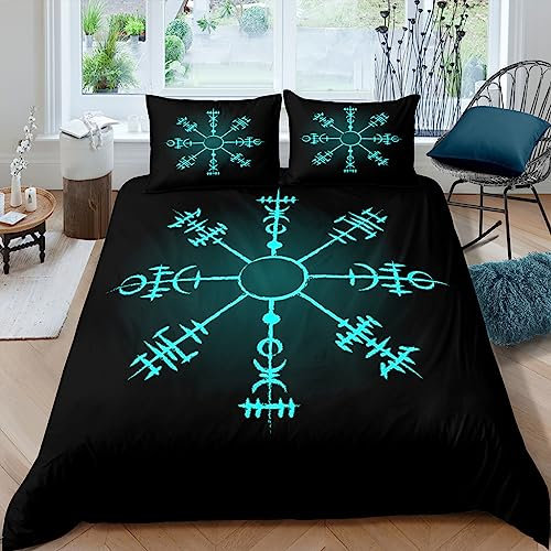 WIKINGER Bettwäsche 135x200 cm 2teilig Jungen 100% Mikrofaser Sommer Weiche Winter Warm Kinder Bettbezüge mit Reißverschluss 3D Vintage Viking Bettbezug mit Kissenbezüge 80x80 cm