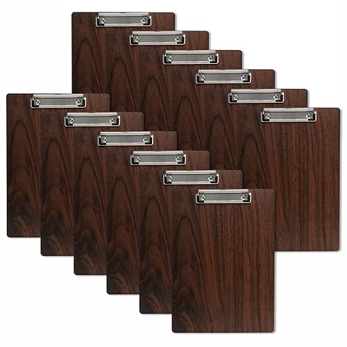 GUOKOFF Klemmbrett Holz A5, Zwischenablage Schreibblock, 12 Stück Hartplatten Klemmbrett A5 mit Gummierter Metalklemme, Schreibbrett Pad Halter Clipboard DIN A5