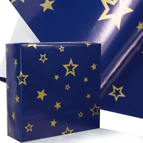 4 Blatt 50x70cm Weihnachtspapier Geschenkpapier Schneeflochen Sterne Weihnachten Weihnachtsgeschenkpapier Geschenkverpackung für Xmas Party Papier Geschenke Christmas Wrapping Paper (Blau)