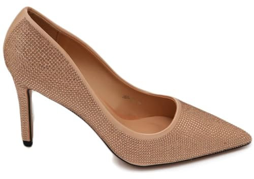 Scarpe Decollete Donna in Raso Beige a Punta Completamente ricoperto di Strass Oro Rosa Tacco Spillo 12 Elegante (40 EU)