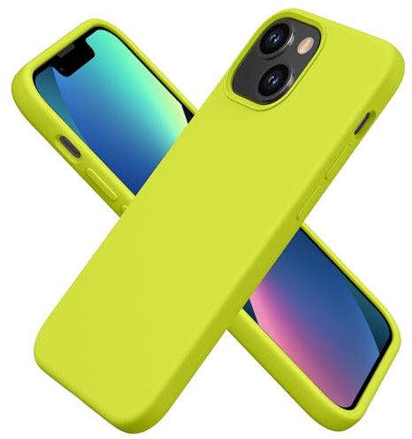 aaaioe Silicone Case Designed for iPhone 13 Mini Case, Ultra Slim Shockproof Protective Liquid Silicone Phone Case with Soft Anti-Scratch Microfiber Lining, 5.4 inch,Fluorescent Yellow