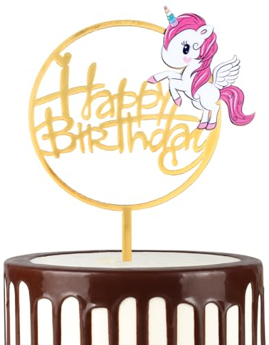 mciskin Einhorn Happy Birthday Cake Topper Acryl Cupcake Topper für Geburtstagsfeier Cartoon Kuchen Topper für Mädchen Jungen Babys Geburtstag Kuchen Gold Einhorn Kuchen Dekoration (Fliegendes