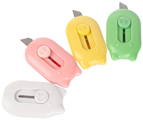 GRKB GRK Confezione da 4 Mini Apriscatole Retrattile, Mini Taglierina Cloud, Tagliacarte Retrattile, Coltello Multiuso, Coltello Tascabile, Tagliacarte