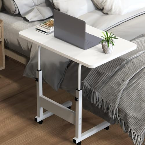 EXSELTMAN Mesa Auxiliar con Ruedas, Ajustable en Altura 69-90 cm, Plegable y Portátil para Sofá o Cama, Mesa de Ordenador Portátil 80x40 cm
