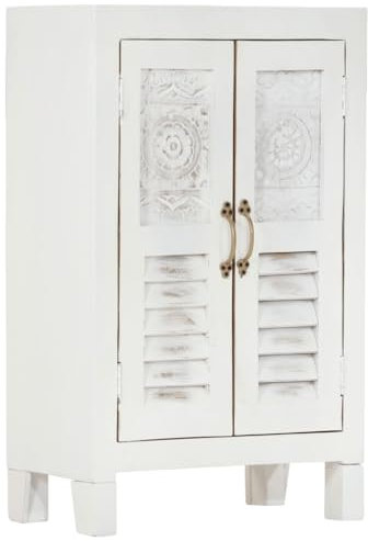 HETFTJN Sideboard, Eckschrank Küchenschrank Flurschrank Vorratsschrank Geeignet für Wohnzimmer Office Schlafzimmer Entrance Weiß 55x30x90 cm Massivholz Akazie