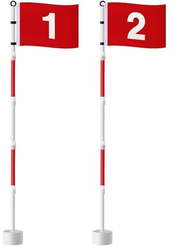 Threehoney 2 Pack Golf Flagstick 6ft, Golf Pin Flag Hole Cup Set Putting Green Flags and Poles Numbered Golf Flags for Driving Range Backyard, Portable 5 Section Design for Golf Practice, Gift Idea
