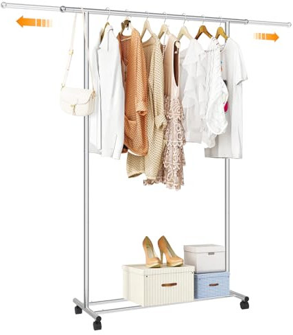 SAN LIKE Kleiderständer, Kleiderständer auf Rollen, Garderobenständer mit Ausziehbare Kleiderstange Verstellbare Edelstahl Hochbelastbar zum Aufhängen von Kleidung