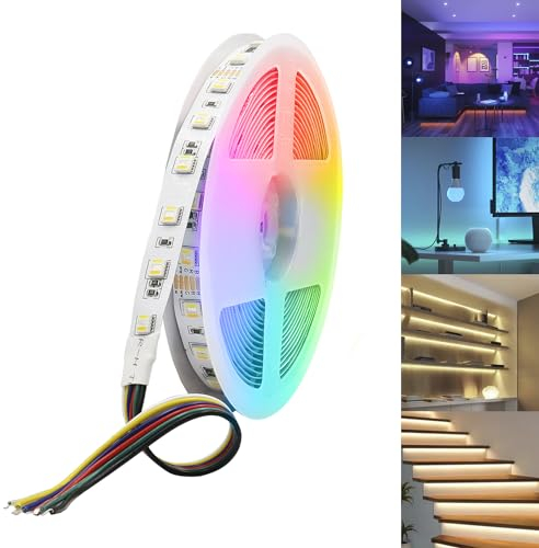 24V RGBCCT LED Streifen RGBW 5in1 5M LED Stripe 60LEDs/m RGB+Warmweiß+Kaltweiß (2700K-6500K) Farbwechsel 5050SMD für Küche,Schlafzimmer, DIY Beleuchtung IP20 Nicht Wasserdicht (nur LED Streifen)