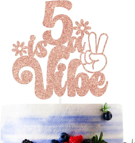 Tortendeko 5. Geburtstag, 1 Stück Glitzer Cake Topper Rose Gold, Kuchendeko Geburtstag 5. Happy Birthday Tortendeko für Kinder Mädchen Geburtstag Deko 5 Jahre (5)