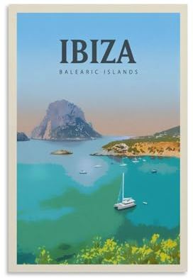 Jdheeh Vintage-Poster auf Leinwand, Motiv: Ibiza, Wanddekoration, Poster, 20 x 30 cm