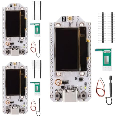 Binghe 3 PCS LoRa V3 Development Board with Batteries, LoRa V3 Module with OLED Display and USB Antenna Bluetooth WiFi LoRaWAN SX1262 863 928MHz Type-C Interface Compatible with Arduino/Meshtastic