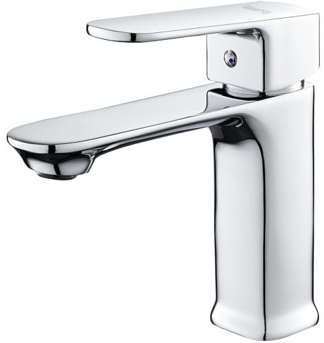 WasserHoy Wasserhahn Bad, Waschtischarmatur Einhebelmischer Chrom Waschbeckenarmatur Waschbecken Aarmaturen Wassersparend Energiesparend für Badezimmer