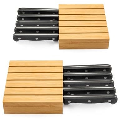 2 Pièces Porte Couteaux de Cuisine en Bois (Sans Couteaux), Range Couteaux de Cuisine peut Contenir 10 Couteaux, Bloc Couteaux Cuisine, Range Couteaux Tiroir, 7.5 X 7.5 X 12 cm