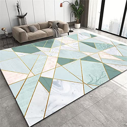 Lange Flur-Läufer-Teppiche, große Wohnzimmer-Teppiche, nicht fusselnd, grün-grau, geometrischer Muster-Stil, langlebig, flach gewebte Teppiche für Wohnzimmer, 100 x 150 cm (grün, 50 x 80 cm (20 x 31 Z