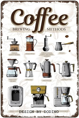 DODINO 20x30cm blechschilder COFFEE BREWING METHODS, Dekoratives Wohnaccessoire, Deko Vintage Küche Coffee Fans Geschenkidee