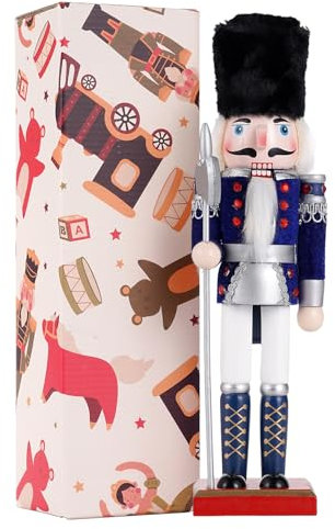 COMBIUBIU Casse-noisette en bois de 30 cm - Figurines de casse-noisettes en bois - Cadeau festif de collection pour table de bureau et cheminée - Casse-noisette de Noël (bleu)