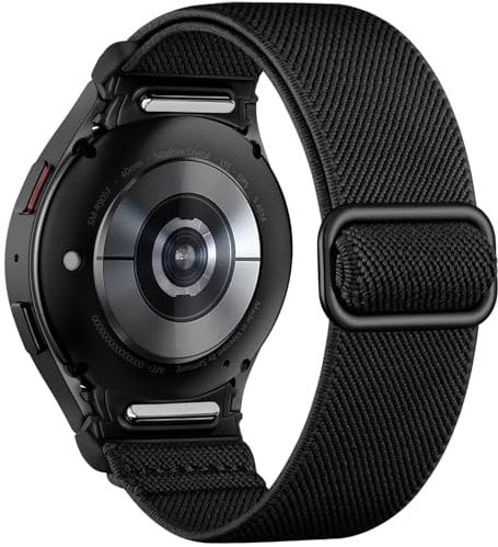 Mastten Nylon Elastisches Armband für Samsung Galaxy Watch 7/6/5/4 Armband 40mm 44mm/Galaxy Watch 6 4 Classic/5 pro/FE, Keine Lücke Schnellverschluss Sport Band für Damen Herren, Schwarz