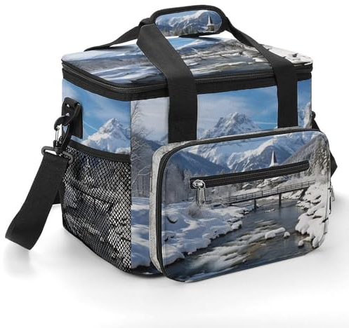 Camping Eisbeutel, Winterlandschaft in den Bayerischen Alpen Druck Kühltasche, 22,5L Große Kapazität Isolierte Lunch Tote Bag für Outdoor, Picknick, Grillen, Reisen, Arbeit