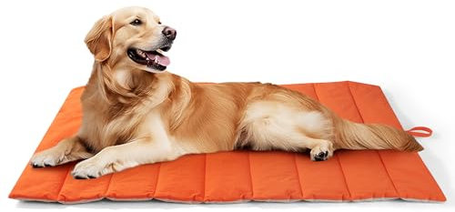 UNIKOME Hundedecke für Unterwegs rutschfeste Antistatische und Langlebige Hundematte, Hundekissen Waschbar Mittelgroße und Kleine Hunde, Reisebett Hund für Reise Outdoor (Orange+Grau, 110 * 68cm)