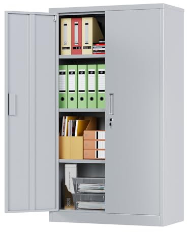 SUPEER Armoire en métal avec 3 étagères réglables en hauteur, tôle d'acier, revêtement par poudre, armoire en acier pour outils, garage H 140 cm x l 80 cm x P 40 cm (gris)
