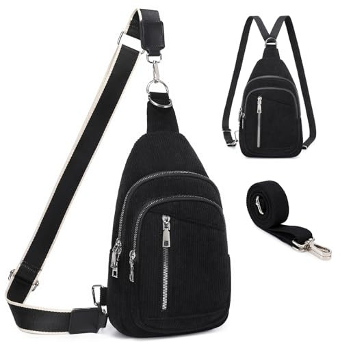 Travistar Brusttasche Damen Sling Bag Herren Mittelgroß 2 in 1 Rucksack Damen Klein mit 2 Abnehmbare Schultergurte, Cord Crossbody Bag Damen Umhängetasche Handtasche Schultertasche Diebstahlsichere