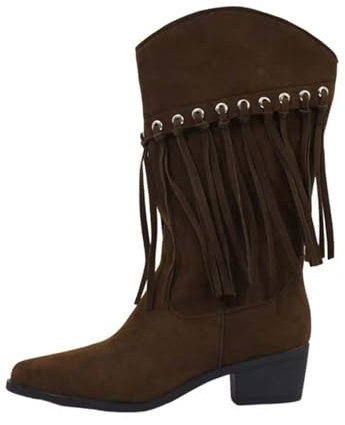 Stivali Texani Donna con Tacco Bassi Texani Invernali Scarponcino Tacco Medio Stivali Texani Camperos Boots Equitazione Stivali Western da Donna Scarponcini a Punta a Metà Polpaccio Stivaletto