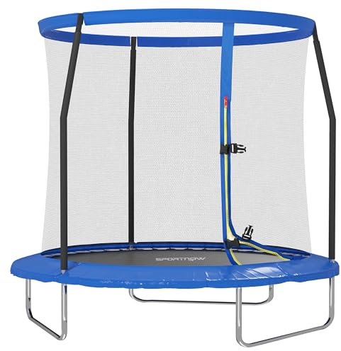 SPORTNOW 8ft Trampoline with Safety Enclosure Net, Steel Frame Outdoor Trampoline, Jumping Mat with Edge Safety Cover for Fitness, Blue
