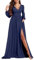 YIANN Navy Blue Bridesmaid Dress Long Sleeve for Women V Neck Chiffon Plus Size Formal Wedding Guest Dress with Slit UK28