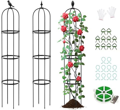 SUNYRISY Rankhilfe Garten Obelisk 3er Set, 184cm Höhe Rankgitter Käfige für Kletterpflanzen wie Blumen, Tomaten, Rosen usw, Witterungsbeständig Beschichtetes Metall Gartendekoration