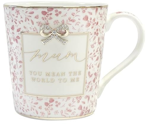 Lesser & PAVEY Madelaine by Hearts Design Mum You Mean The World to Me Fine China Mug for Home & Kitchen | Ceramic Mugs for Tea & Coffee | Lovely Cup Set for Mens Gifts & Birthday Gifts for Women